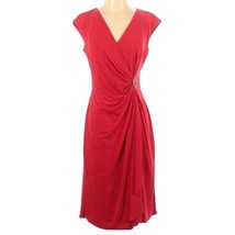 American Living Wrap Dress Womens 10 Red Stretch Sleeveless Layered Lined Broach - £19.84 GBP