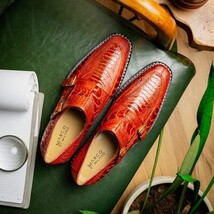 Genuine Ostrich Leg Double Monk Strap Shoes Napoli Rustic Cognac image 8