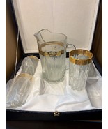 NOS Vintage Interglass Crystal 4 Flat Tumblers &amp; Pitcher Gold Trim - $243.13 CAD
