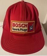 Bosch Spark Plugs Trucker Hat Snapback Cap Red Yellow Adjustable Vintage - £10.90 GBP
