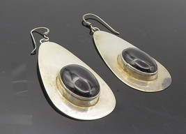EL NAVAJO 925 Silver - Vintage Cabochon Cut Black Onyx Dangle Earrings - EG5127 - £84.83 GBP
