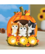 LED Lighted Kitty Cats in Pumpkin Sunflower Figurine Fall Harvest Table ... - $46.89 CAD