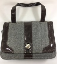 Hobo International Gray Wool Brown Patent Leather Handbag Book Bag - £26.86 GBP