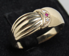 10k Yellow Gold Ruby Diamond Shriner&#39;s Crescent Ring Sz 9.75 Mens Custom Band 4g - £223.00 GBP
