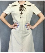 1940s Cream Fitted Corduroy RARE Puff Sleeve Western  Tunic Dress Sz XS-S - $84.36 CAD