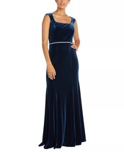 R &amp; M RICHARDS Square-Neck Embellished-Waist Velvet Gown Navy Size 14 $119 - £45.94 GBP