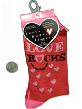 Novelty Print Red Heart-LOVE ROCKS-Crew Socks-Funky Punk Retro Fashion Accessory - £3.95 GBP