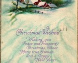 Christmas Wishes Winter Scene Holly Cabin 1921 Vtg Postcard - £3.12 GBP