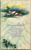 Christmas Wishes Winter Scene Holly Cabin 1921 Vtg Postcard - £3.12 GBP