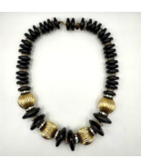 Vintage Les Bernard Black Gold Tone Rhinestone Bead Disc Statement Necklace - $29.99