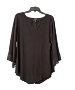 Stitch Collection Womens Black Keyhole Neck Stretchy Bell Sleeve Blouse ... - £13.55 GBP