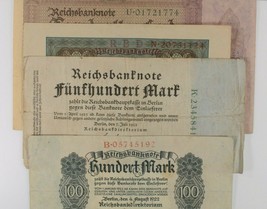 1920-1923 Germany 4-Notes Currency Set // Weimar Republic 100 500 &amp; 100,000 Mark - £38.84 GBP