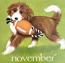 Puppy Playing Football November Dog Days Poster Calendar 14 x 11&quot; DWDDCal - $29.99