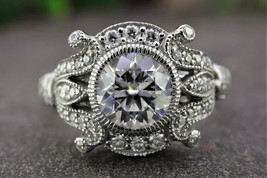 Art Deco 1.35Ct Round Lab Created Diamond White Gold Finish Women Vintage Ring - £63.79 GBP