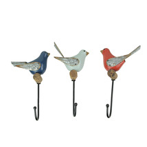 Red Blue White Wood Metal Bird Wall Hook Coat Hanger Towel Key Holder Set of 3 - £31.05 GBP