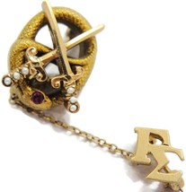 1949 10k Gold Theta Chi Fraternity Gamma Sigma Swords Snake Ruby Seed Pearls Vtg - £723.95 GBP