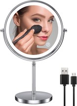 8 Inch Makeup Vanity Mirror With Lights, Rechargeable Double Sided 1X, Silver - £34.57 GBP