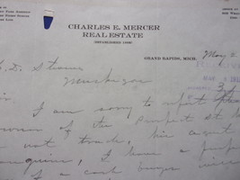 Vintage Charles E. Mercer Real Estate Grand Rapids MI Letter 1911 - $5.46 CAD