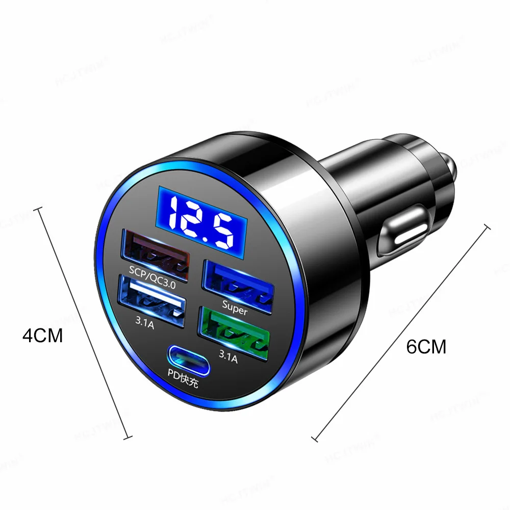 250W LED Car Charger 5 Ports Fast Charge PD QC3.0 USB C Car Phone Charger Type - £11.43 GBP