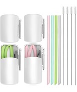 Collapsible Silicone Reusable Straws W Cases &amp; Cleaning Brushes  (4 Piec... - $19.20 CAD