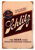 Schlitz The Beer That Made Milwaukee Famous Vintage Novelty Metal Sign 12&quot; x 8&quot; - £7.05 GBP