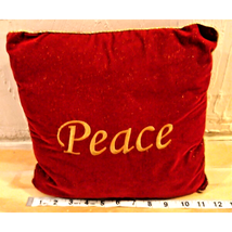 Peace Toss Pillow Red Gold Sparkles Christmas Holiday Home Living Decor - $6.88