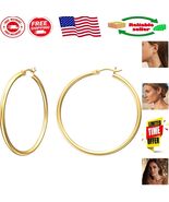 Handcrafted Gold Plated Hoop Earrings with Sterling Silver Post - 1.6&quot; D... - $490.86 MXN