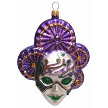 Green and Purple Venetian Mask Polish Blown Glass Christmas Ornament Dec... - $49.98