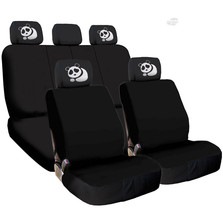 For CHEVY New Black Flat Cloth Car Truck Seat Covers and Panda Headrest Cover - £32.32 GBP