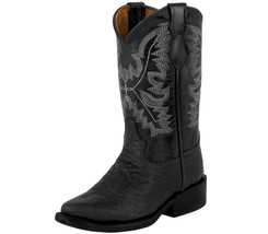 Boys Kids Black Buffalo Cowboy Boots Bull Pattern Western Leather Rodeo Children - £43.51 GBP