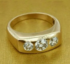 2.00Ct Round Three-stone Diamond 14k Yellow Gold Over Men&#39;s Engagement Band Ring - £67.74 GBP