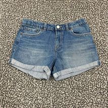 Levi&#39;s Girlfriend Shorty Shorts Women 28 Blue Denim Jeans Faded Outdoor - $17.94