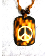 PEACE SIGN BROWN RUST WASH OUT RECTANGLE ACRYLIC PENDANT ON BROWN ADJ NE... - £3.92 GBP