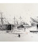 Navy Gun Boats In The James River 1882 Victorian Military Antique Art DWAA8 - $366.69 MXN