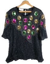 Vintage 1970s Laurence Kazar Silk Beaded Evening Wear Top Party Cocktail Large - £27.67 GBP