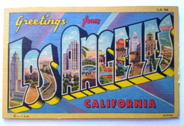 Greetings From Los Angeles California Large Big Letter Linen Postcard Cu... - $8.10