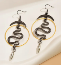 Boho Style - Moon &amp; Snake Dangle Earrings - Light Weight - Statement Ear... - $15.00