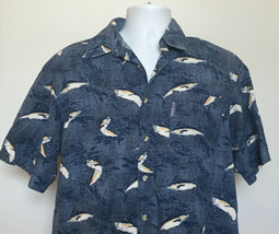 Columbia Swordfish Marlin Casual Button Front Shirt Mens Medium Cotton Blue - £18.11 GBP