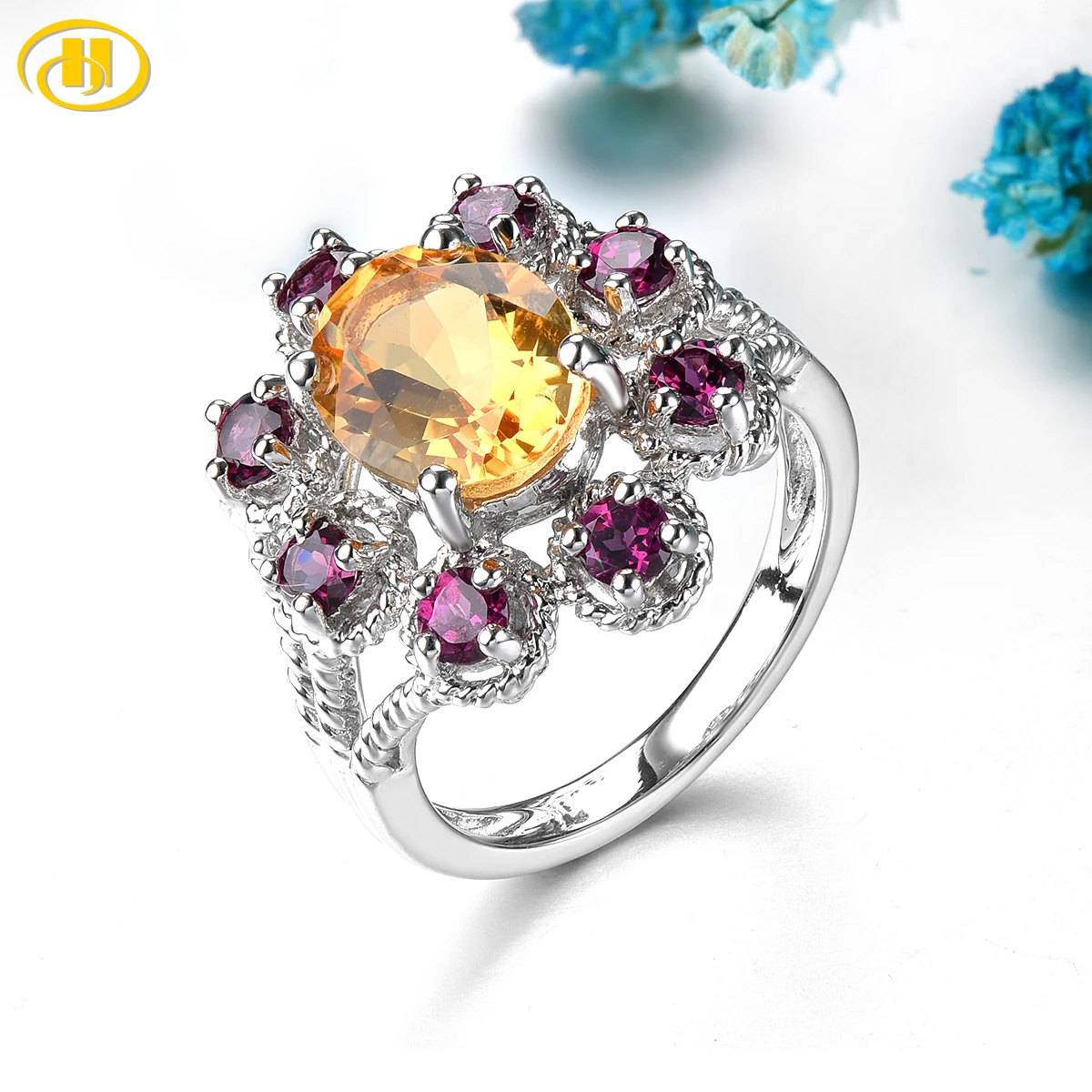 Stock Clearance Natural Rhodolit Garnet Citrine Silver Rings 3.8 Carats ... - $68.10