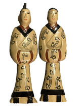 Asian Chinese Carved &amp; Painted Pair Wood Statue Figurines Man &amp; Woman - £55.18 GBP