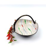 Vintage Mid Century Napco Ceramic Bowl with Wicker Handle Abstract Colorful - $45.67 CAD