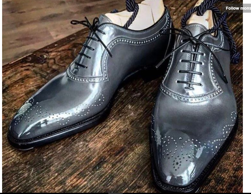 Primary image for Men's Gray Oxford Full Brogue Toe Genuine Cowhide Leather Spectator Laceup Shoes