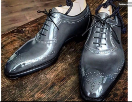 Men&#39;s Gray Oxford Full Brogue Toe Genuine Cowhide Leather Spectator Laceup Shoes - £109.66 GBP