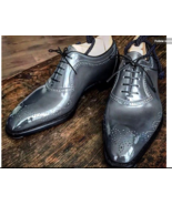 Men&#39;s Gray Oxford Full Brogue Toe Genuine Cowhide Leather Spectator Lace... - £107.63 GBP