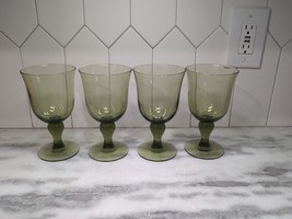 Libbey Glasses Martello Pedestal Iced Tea Goblets Green Textured Stem Se... - $27.72