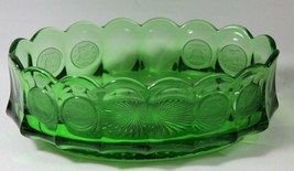 Fostoria Coin Emerald Green Glass Oval Dish Scalloped Edges Mid Century 9&quot; - £46.65 GBP