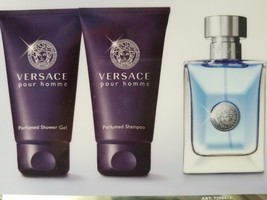 Versace Pour Homme By Gianni Versace 3 Pc Edt Gift Set For Men Gel, Shampoo, Edt - £60.74 GBP