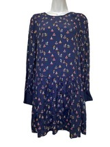 Zara Trafaluc Yoga Poses Print Drop Waist Blue Long Sleeve Dress Size S - £23.74 GBP