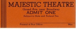 Early MAJESTIC THEATRE TICKET, Oklahoma City, OK, 1950&#39;s? - $3.95