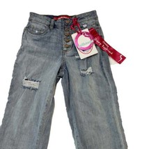 dollhouse Juniors Roll-Cuff Button-Fly Distressed Boyfriend Jeans, Blue ... - £33.37 GBP